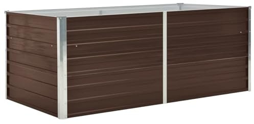 Gecheer Garten-Hochbeet 160 x 80 x 45 cm, Gemüsebeet Beet Pflanzkasten Kräuterbeet Pflanzenbeet für Gemüse Kräuter Blumen Balkon Terrasse Garten Braun Verzinkter Stahl47012