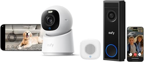 eufy Video Doorbell Camera Wireless C30 with Chime 2, with eufy security camera E30 Indoor Security Camera 4K Dog/Pet Camera/Baby Monitor, No Subscription, 360° Pan &Tilt