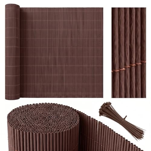 Sekey Balkon Sichtschutz Natürliche Optik 80x300cm, Sichtschutzmatte mit Kabelbindern, Sichtschutzzaun Windschutz Wasserdicht Schimmelfrei Ohne Bohren für Balkon Garten, Weiden-Optik, Braun