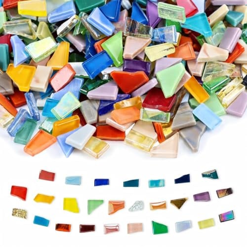 Mosaïque Verre 0,95 kg Formes Irrégulières pour Bricolage Déco | Pierres mosaïque verre cristal taillé main, reflets irisés & mats. Créations DIY, cadres, vases, intérieur/extérieur.