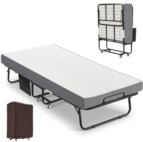 DSNAPE Klappbett 192x97cm, Gästebett Klappbar mit Matratze ca.13cm Dicker | Faltbares Reisebett mit Rollen, Robuster Metallrahmen Belastbar bis 204 kg