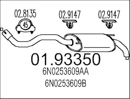 MTS 01.93350 Endschalldämpfer Kompatibel mit VW POLO 6N2