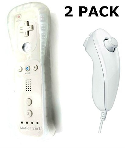 2 x Remote Controller Built in Motion Plus 2 x Nunchuck Controller For Nintendo Wii Remote WII + FREE SILICONE COVER HOT PINK BLACK BRIGHT PINK BRIGHT BLUE WHITE DARK BLUE RED Bundle…
