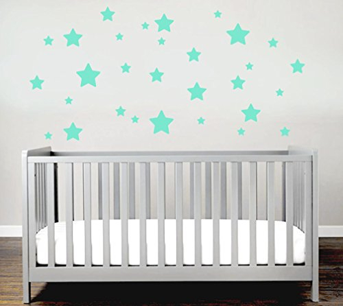 Sterne Sticker Set Kinderzimmer Wandsticker 30er Sterne Set Sticker Wandaufkleber Modern Stern Star Set Kindergarten Babyzimmer (Mint)