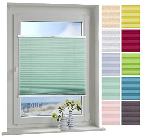 ourdeco® Plissee / 060 x 150 cm (Breite x Höhe) Pastellgrün/lichtdurchlässig, Blickdicht/verspannt/zum Klemmen und Montage ohne Bohren