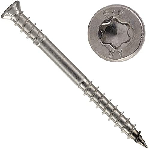 OPIOL QUALITY® Terrassenbauschrauben Torx TX 5,3x90 mm aus Edelstahl V2A (100 Stück) mit Schneidkerbe Terrassenschrauben Holzschraube Senkkopf Innensechsrund