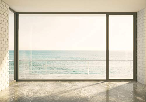 decomonkey Fototapete Fenster zum Meer 343x256 cm XXL Selbstklebende Tapeten Wand Fototapeten Tapete Wandtapete klebend Klebefolie Fensterblick Landschaft