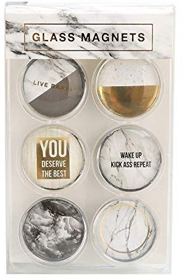 NatSumeBasics Marble White Fridge Magnets 6 Pack Round Glass Refrigerator Magnet Sticker, Use at Home Kitchen School Office for Refrigerator Dry Erase Board and Whiteboard Gift Idea (Marble Style)