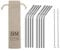 EKM Living Lot de pailles en acier inoxydable, incassables, réutilisables, passent au lave-vaisselle, sans plastique, courbées en argent