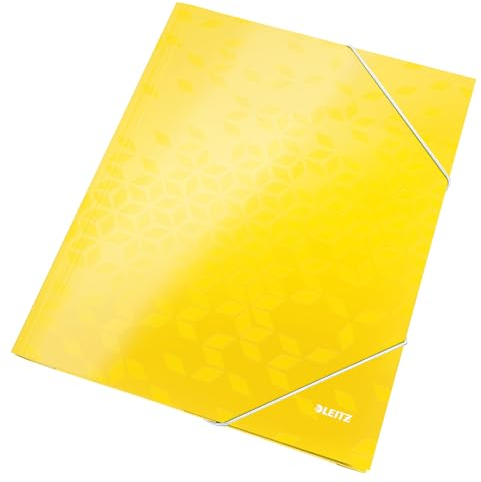 Leitz WOW 3-Klappen-Mappe, Eckspannermappe für bis zu 150 A4-Blätter, elastischer Verschluss, Dokumentenmappe aus Pappe, Gelb, 39820016