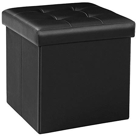 SADAN Ottoman Storage Boxes,Pouffe, Faux Leather Folding Footstool Space-Saving Toy Box (Black 38 cm X 38 cm X 38 cm)