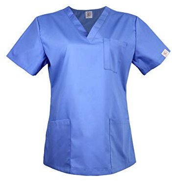 JONATHAN UNIFORM Women Blue V Neck Tunic Top, Spa Uniform Top Workwear for Cleaning, Carer, Nurseryman, Anesthesia, Massage (Ceil Blue, L)