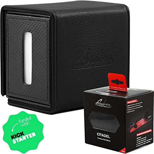 Quiver Time Citadel Schwarze Deckbox für MTG Karten und andere TCG-Spiele - Premium Commander Deckbox, 100+ Karten Aufbewahrungsbox für Karten, Würfel & Token, Anpassbarer Trenner, Magnetverschluss