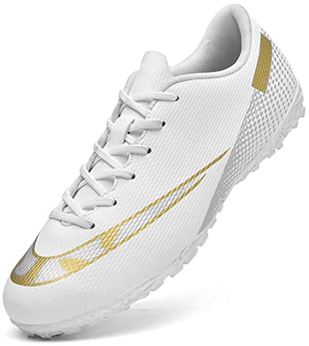 Topwolve Zapatillas de Fútbol Hombre Profesionales Calzado de Fútbol Aire Libre Atletismo Entrenamiento Botas de Fútbol Zapatos de Deporte,Blanco,41 EU