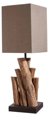 invicta INTERIOR Handgefertigte Tischlampe PURE NATURE - 45cm - Akazienholz mit Baumwollschirm Nachttischlampe Unikat Massivholz Tischleuchte Nachttischleuchte