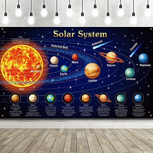 Blulu Solar System Poster Large Space Birthday Party Decorations Fabric Galaxy Tapestry Planet Backdrop Space Room Wall Decor Science Educational Supplies 72.8 x 43.3 Inch