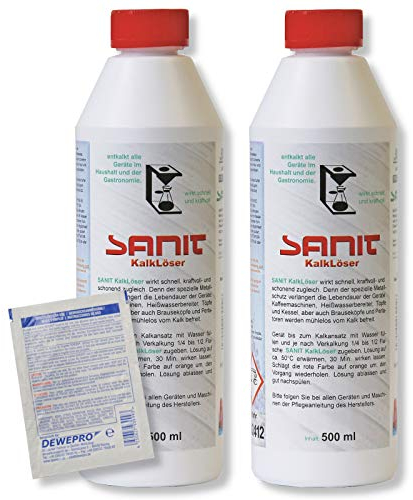 DEWEPRO-Set: SANIT - KalkLöser 3002-2 Flaschen à 500ml - der Entkalker für alle Geräte in Haushalt und Gastronomie, inkl. 1 St. DEWEPRO® Single Scrubs