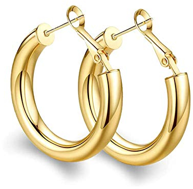 Dicke Goldene Creolen Leichte Klobige Goldreifen für Frauen Hypoallergen Groß Hohlrohrohrring 25mm / 30mm / 40mm / 50mm