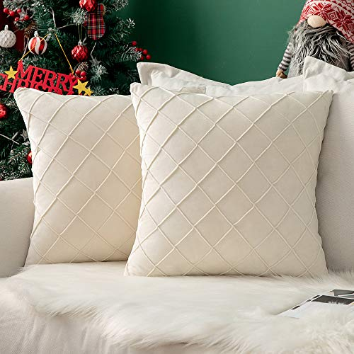 MIULEE 2er Set Samt Kissenbezug Gitter Sofakissen Dekokissen Kissenhülle Kissenbezüge Couchkissen Kissen Samtkissen Weich Einfarbig Zierkissen für Sofa Wohnzimmer 40x40 cm Milchweiß