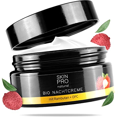 100ml Bio NACHTCREME mit Aloe Vera - Perfekte Anti-Aging Feuchtigkeits-Creme zur täglichen Gesichtspflege - Gesichtscreme Vegan - SKIN PRO natural® Made in Germany