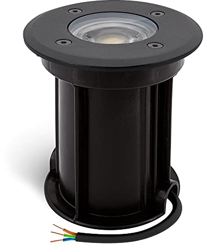 linovum BORU Bodeneinbaustrahler IP67 für Aussen in schwarz inkl. LED GU10 warmweiß 5W 230V - befahrbarer Bodenspot mit Kabel
