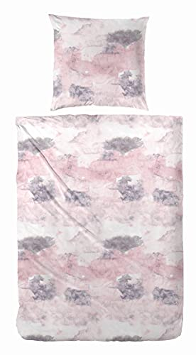 Primera Edel Flanell Bettwäsche 174130 Rosa Grau 135x200 + 80x80 cm Camouflage 100% Baumwolle