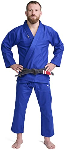 Ippon Gear BJJ GI Brazilian Jiu Jitsu Beginner Suit Incl. cinturón Blanco [Talla A0 I Material Pearl-Weave I Densidad del Tejido 350gr/m² I Material antidesgarro con Costuras Selladas] Azul