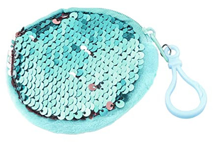 Jagowa 1 Piece Mini Sequin Coin Purse Glitter Round Hook Small Wallet Handbags for Kids Girls Women Party Gifts (Light Blue)