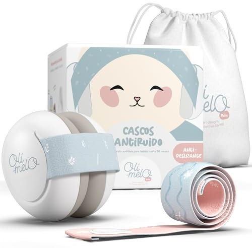 Oli-Melo® Cascos Antiruido para Bebé - Proteccíon hasta 34dB - CE - De Recién Nacidos hasta 36 meses - Insonorización del Ruido, Mejor Sueño, Avión y Viajes - Diadema Ajustable Antideslizante