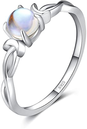 Qings Mondstein Unendlichkeit Ring Damen 925 Sterling Silber Regenbogen Moonstone Infinity Runden Solitär Verlobung Promise Mond Ringe für Mädchen Frau Freundin Mutte Größe 62