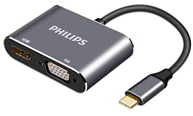 Philips SWV6021/00 - Adattatore USB-C a HDMI 4K e VGA Full HD, Convertitore USB Tipo C a HDMI Femmina + VGA, Compatibile con Monitor, TV, Proiettore, MacBook, Laptop e Tablet, Cavo da 15 cm