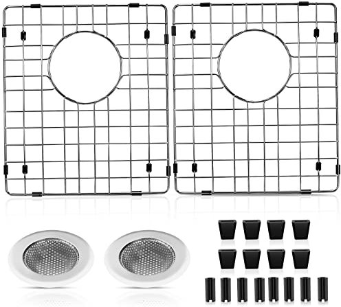 Lot de 2 protecteurs d'évier pour évier de Cuisine avec Trou de vidange Central, 38,1 x 30,5 x 3,2 cm, Grille de Protection d'évier en Acier Inoxydable 304, Grille d'évier pour Fond d'évier avec 2