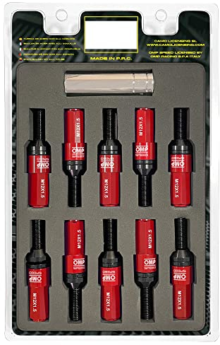 OMP Speed Juego de 20 Tornillos Acero con Protector de Aluminio de Colores M12X1.5 Llave de 17-19 Largo 28mm con Protector Rojo de Aluminio 7075 + DIN 12.9
