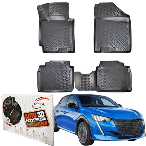 Trimak 3D Fussmatten für Peugeot e-208 Elektro ab 2019 | Gummimatten aus TPE Gummi, Passgenau, Wasserdicht, Hoher Rand, Rutschfest, Leicht zu Reinigen