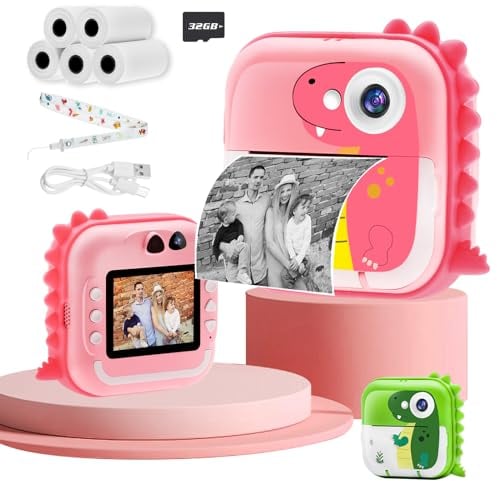 TOYOGO Cámara Instantánea para Niños, Cámara de Impresión Digital, Pantalla 2.4 Pulgadas, Video 1080P & 12 MP Doble Lente, 32G, 5 Rollos de Papel, Regalo para Cumpleaños y Navidad