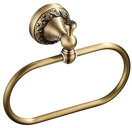 Hopbucan Oval Towel Ring Antique Brass Exquisite Pattern Carving Hanger Hand Towel Holder for Bathroom Kitchen Accessories