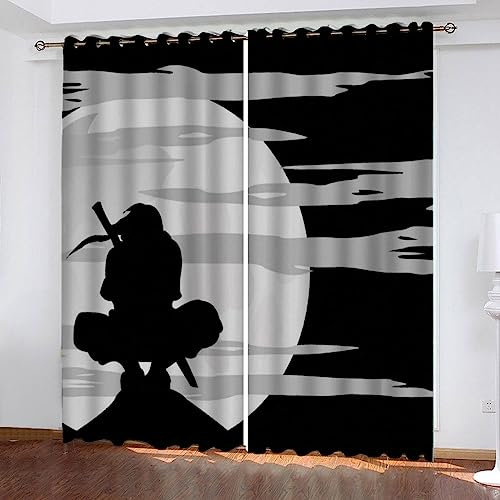 LUORU 3D Manga Vorhänge Abdunkelnd mit ösen 110x95 cm Polyester Scheibengardinen Ninja-Mond Gardinen Blickdicht 2er Set Schallschutz Vorhang für Kinderzimmer Wohnzimmer Schlafzimmer