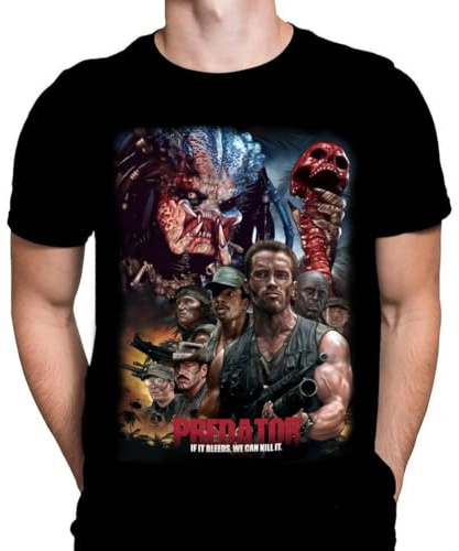 Predator If It Bleeds Herren T-Shirt Horror Druck Schwarzes Grafik T-Shirt, Filmposter Tee