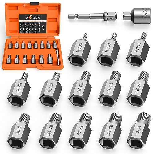 XEWEA Lot de 15 extracteurs de vis de 0,95 cm - Outil de retrait de boulons - Multi-cannelures - Pour enlever les vis cassées, les boulons, les goujons