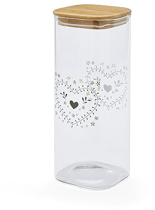 Cooksmart Medium Glass Storage Jar, Woodland Design | British designed, clear glass storage, airtight lid, ideal for pasta and dry foods, suitable for kitchen organisation