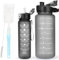 CodiCile 2 Pack Water Bottle Set - 2 Liters & 750ml With Straw, BPA Free, Motivational Canteen With Time Marking, Leakproof Large Sport Drink Bottle for Women Men