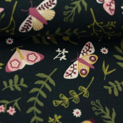 Canvas | Dekostoff | TONI | Schmetterlinge, altrosa/dunkelgrün | Meterware