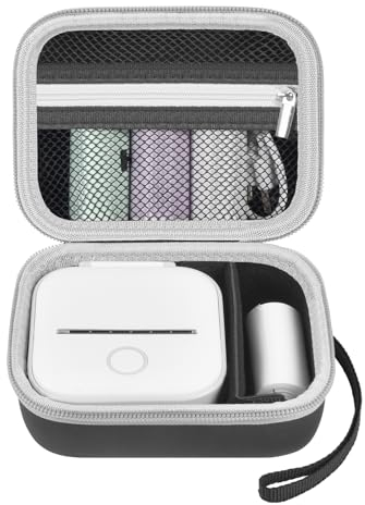 Mini Drucker Tasche für Memoking T02/ für Phomemo M02/ M02S/ M02 Pro/ Q30S/ für Ponek Mini Pocket Drucker, Tragbarer Aufkleberdrucker-Lagerhalter für Papier & USB-Kabel, Koffer Nur (Schwarz)