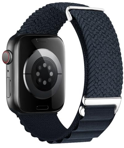 MroTech Bracelet Compatible avec Apple Watch 41mm 40mm 38mm Homme Femme Alpine Loop, Bracelet de Remplacement Nylon élastique Tressé Sport pour iWatch Séries 9/8/7/6/5/4/3/2/1/SE, Bleu foncé