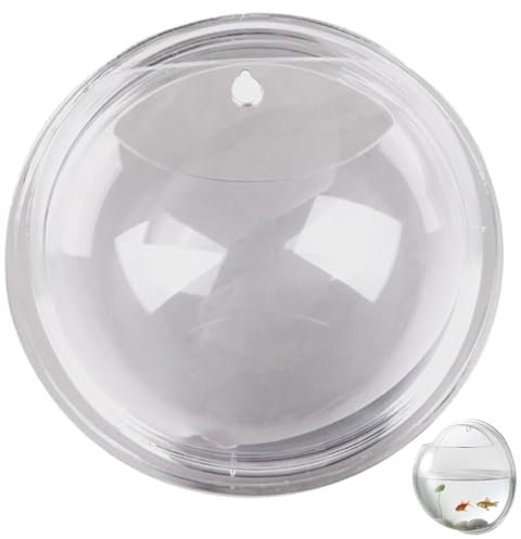 minkissy Wall Hanging Fish Bowl, Wall Mounted Clear Acrylic Round Fish Tank Flower Pot Vase Wall Fish Bubble Betta Fish Tank Wall Aquarium Wall-mounted Plant Pot Planter 26cm