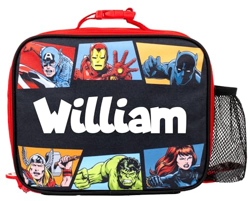 Marvel Avengers Personalised Children’s Insulated Lunch Bag - Superhero Lunch Bag for Boys & Girls - Black