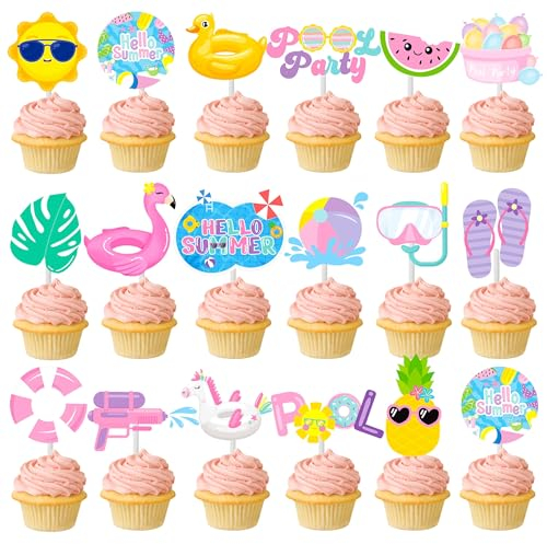 36 Stück Hawaii Strand Pool Cake Toppers, Sommer Strand Pool Tortendeko, Sommerfrüchte Kuchen Deko Tortendeko, Pool Party Decoration, Party Dekoration Hawaii, Kuchen Picks für den Sommer