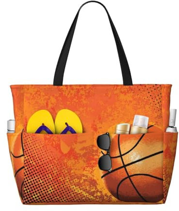 AABSTBFM Basketball-bedruckte Strandtasche, Einkaufstasche, wiederverwendbare Umhängetasche, Einkaufstasche, Einkaufstasche, Handtasche, Spielzeugtasche für Arbeit, Schule, Reisen, Strand, Basketball,