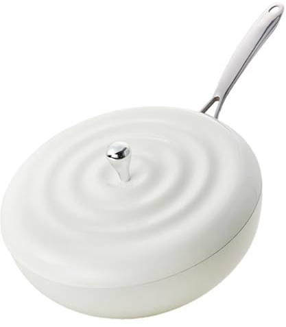 Mswborml Milky White Shallow Dutch Oven with Lid and Handles, Large Enameled Dutch Oven with Lid, Round Enamel Cookware 32cm/12.6in, Non-Stick Casserole Dish Deep with Black Ceramic Interior