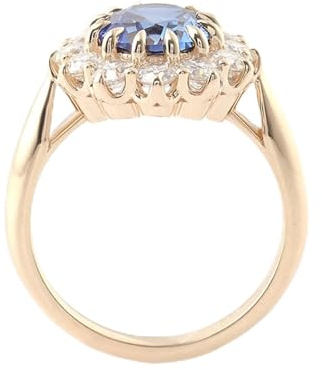 Skcess 18 Karat Gelbgold Ring Damen Blau Erstellt Saphir Oval, Damenringe Blütenförmig mit 2 Karat Ovalem Saphir Moissanit Ring Damen Größe 67 (21.3)